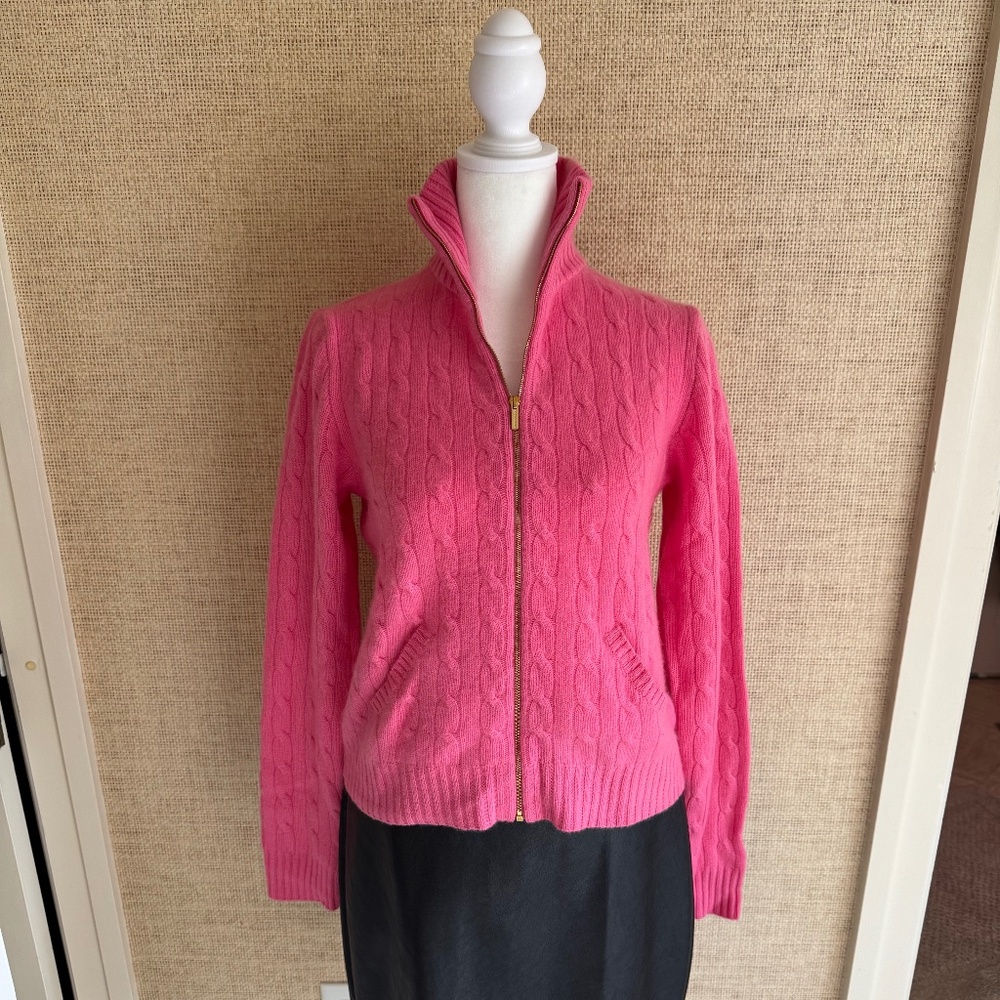 Ralph Lauren NWOT Black Label 100% Cashmere Hot Pink Zip up Cardigan Sweater